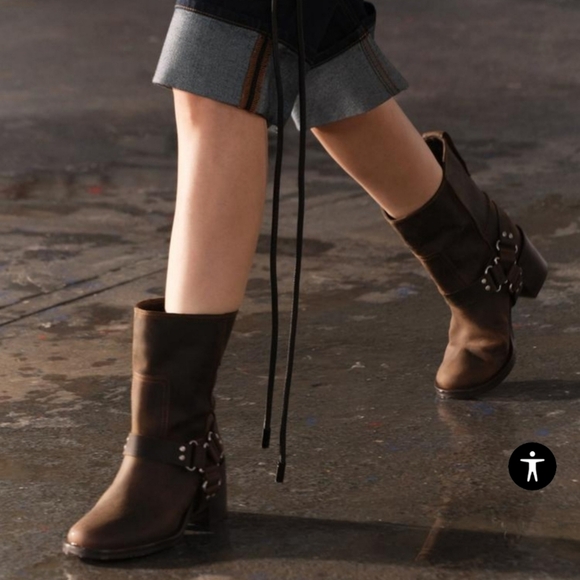 Zara distressed wide heeled leather ankle boots new with tags sz 6.5 brown - Picture 3 of 9